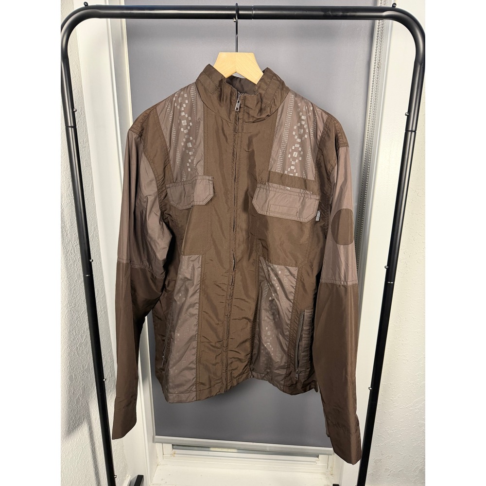 Stussy Authentic Gear Brown Windbreaker Jacket Geometric Pattern Mens Large